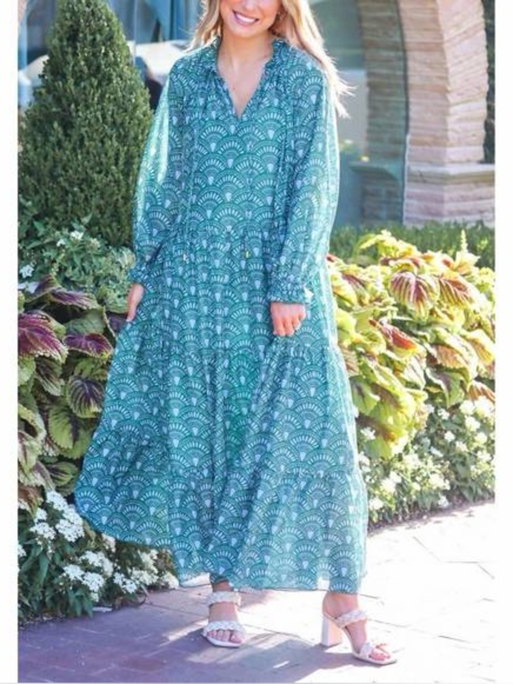 J. Marie Teal Poppy Print Tiered Maxi Dress  Boho Floral Women’s S
